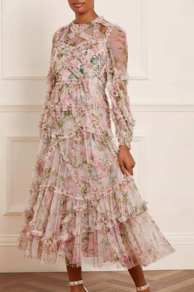 Needle and Thread Dresses English Rose Diamond Ruffle Ballerina Dress Pink 8211 Women