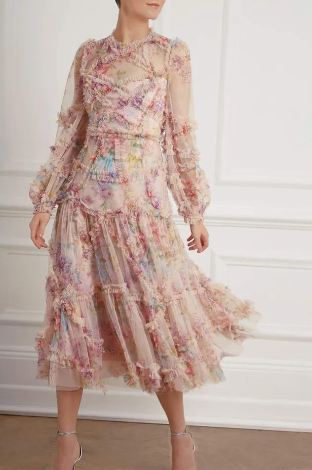 Needle and Thread Dresses Floral Diamond Ruffle Ballerina Dress Multi 8211 Women