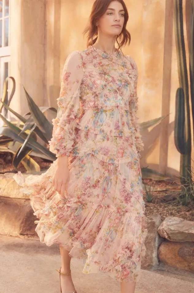 Needle and Thread Dresses Floral Diamond Ruffle Ballerina Dress Multi 8211 Women