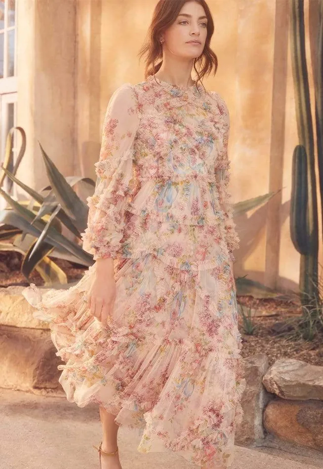 Needle and Thread Dresses Floral Diamond Ruffle Ballerina Dress Multi 8211 Women