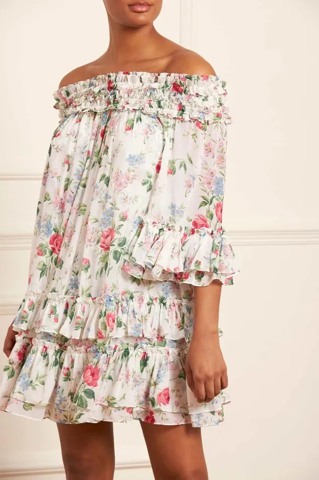 Needle and Thread Dresses Floral Fantasy Chiffon OffShoulder Micro Mini Dress Multi 8211 Women