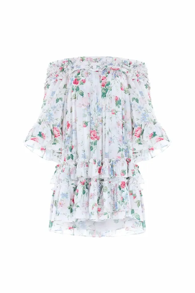 Needle and Thread Dresses Floral Fantasy Chiffon OffShoulder Micro Mini Dress Multi 8211 Women