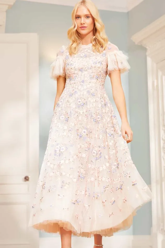Needle and Thread Dresses Floral Waltz Ankle Gown Champagne 8211 Women