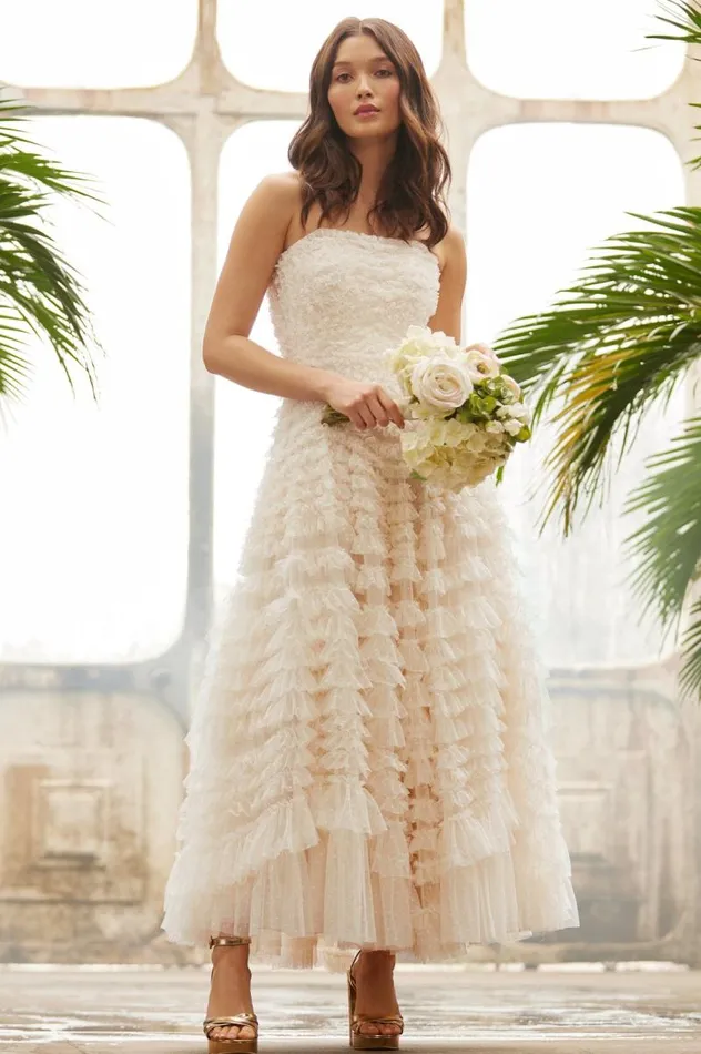 Needle and Thread Dresses Hattie Ruffle Strapless Ankle Gown Champagne 8211 Women