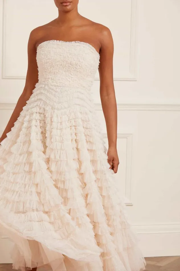 Needle and Thread Dresses Hattie Ruffle Strapless Ankle Gown Champagne 8211 Women