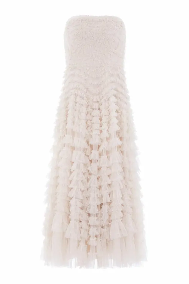 Needle and Thread Dresses Hattie Ruffle Strapless Ankle Gown Champagne 8211 Women