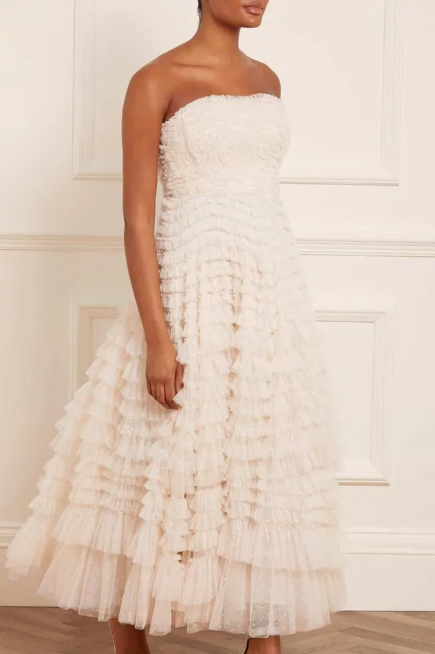 Needle and Thread Dresses Hattie Ruffle Strapless Ankle Gown Champagne 8211 Women