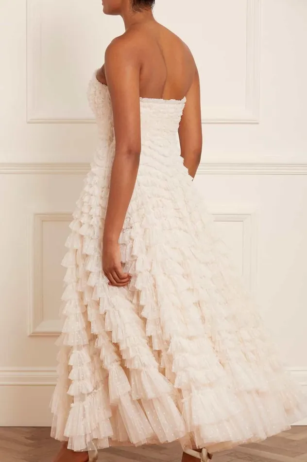 Needle and Thread Dresses Hattie Ruffle Strapless Ankle Gown Champagne 8211 Women