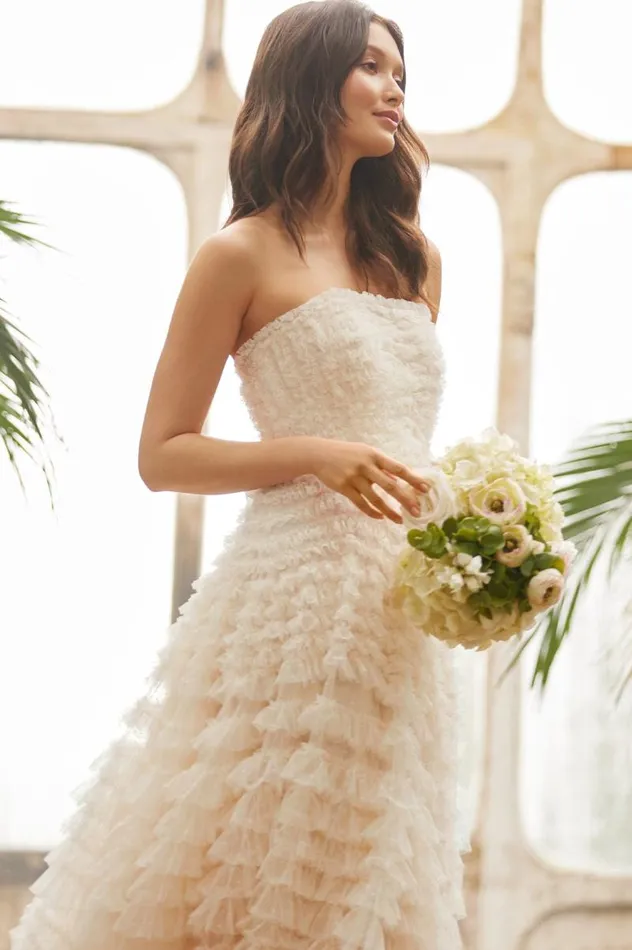 Needle and Thread Dresses Hattie Ruffle Strapless Ankle Gown Champagne 8211 Women