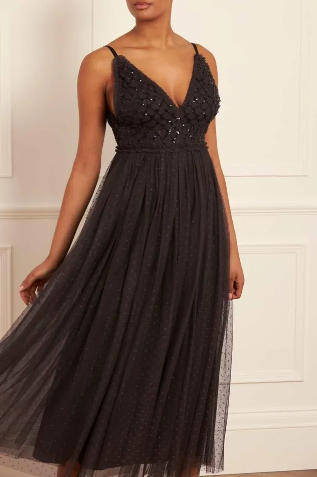 Needle and Thread Dresses Heart Lattice Bodice Cami Ankle Gown Black 8211 Women