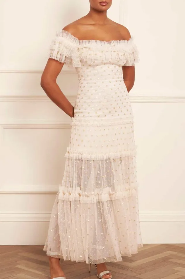 Needle and Thread Dresses Polka Dot Smocked Ankle Gown Champagne 8211 Women