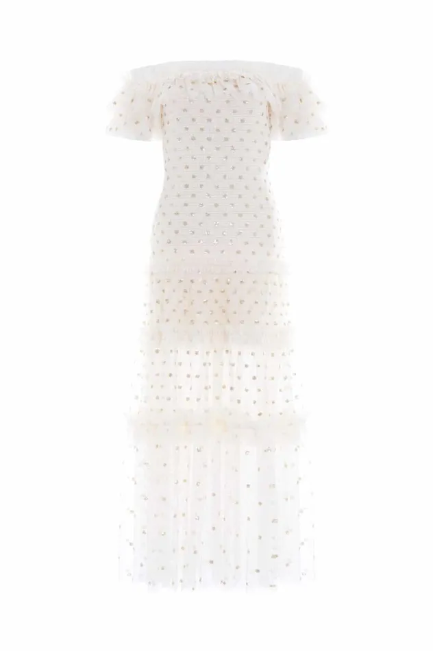 Needle and Thread Dresses Polka Dot Smocked Ankle Gown Champagne 8211 Women