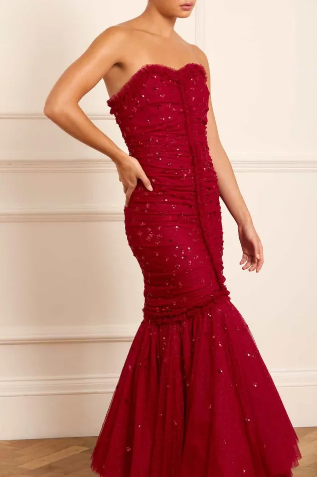 Needle and Thread Dresses Scatter Sequin Strapless Ankle Gown Red 8211 Women