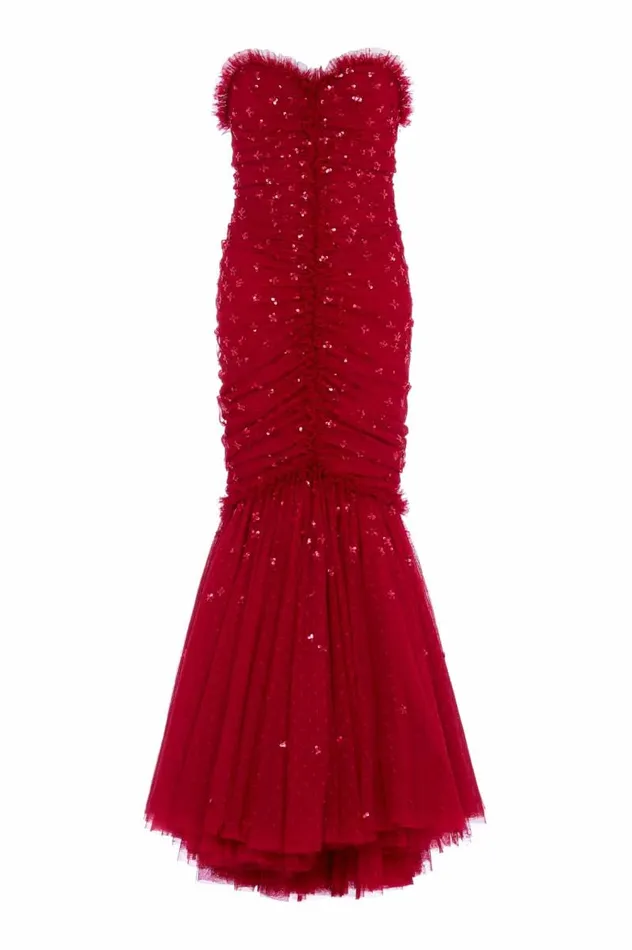 Needle and Thread Dresses Scatter Sequin Strapless Ankle Gown Red 8211 Women