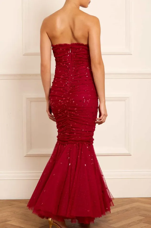 Needle and Thread Dresses Scatter Sequin Strapless Ankle Gown Red 8211 Women