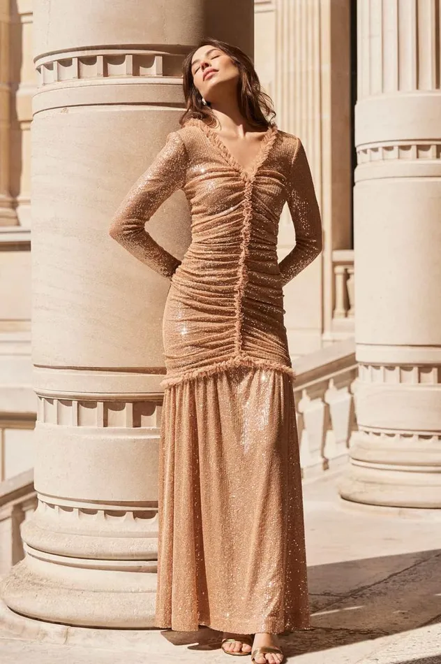 Needle and Thread Dresses Starlight Long Sleeve Gown Beige 8211 Women