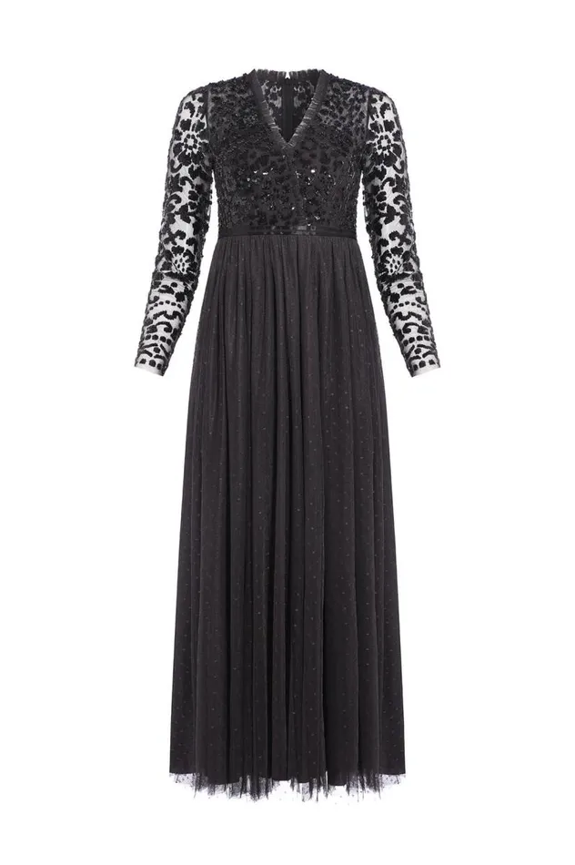 Needle and Thread Dresses Tempest VNeck Bodice Ankle Gown Black 8211 Women