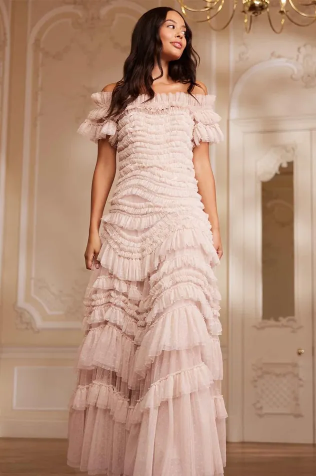 Needle and Thread Dresses Wild Rose OffShoulder Gown Beige 8211 Women