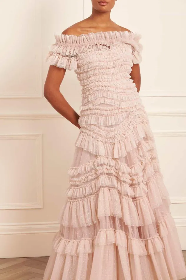 Needle and Thread Dresses Wild Rose OffShoulder Gown Beige 8211 Women