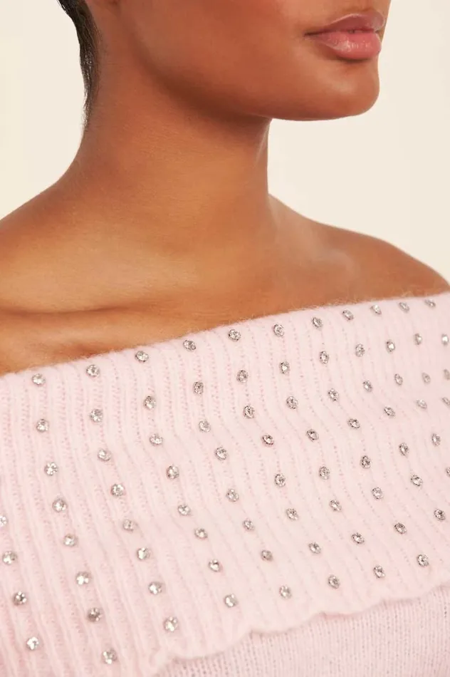Needle and Thread Knitwear Embellished Bardot Jumper Pink 8211 Women