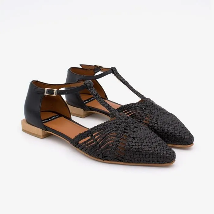 ngel Alarcn Flat Shoes Woman NAPULP 8211 Raffia Tstrap Sandal With Closed Toe And Heel