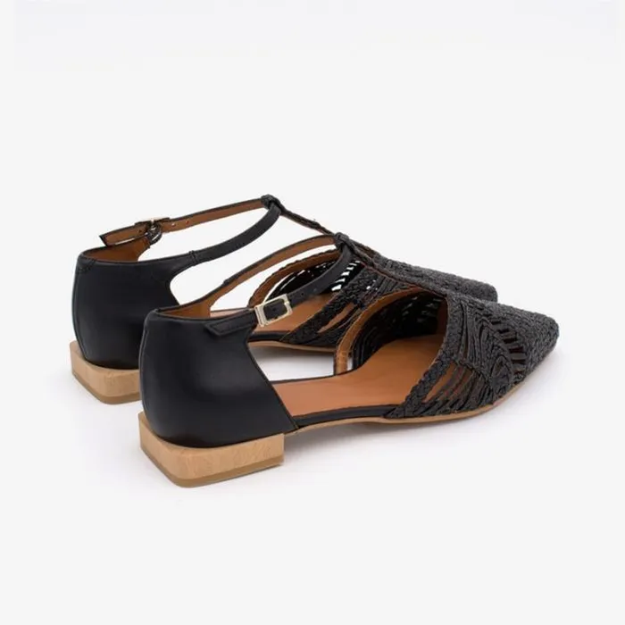 ngel Alarcn Flat Shoes Woman NAPULP 8211 Raffia Tstrap Sandal With Closed Toe And Heel