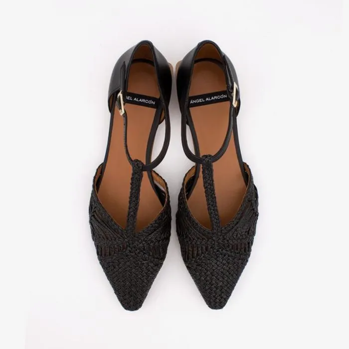 ngel Alarcn Flat Shoes Woman NAPULP 8211 Raffia Tstrap Sandal With Closed Toe And Heel