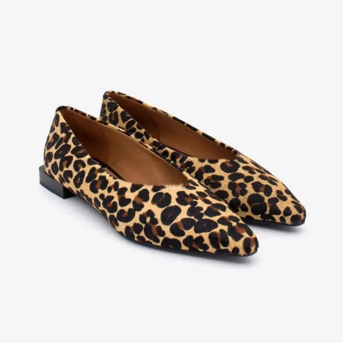 ngel Alarcn Flat Shoes Woman NAYUPE Cheetah Print Fur Leather Pointed Toe Flat