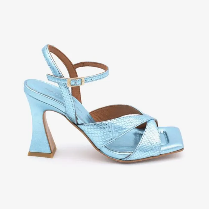 ngel Alarcn Metallized Shoes Woman MAGDA 8211 Metallized Print Snake Leather Ankle Strap Sandal