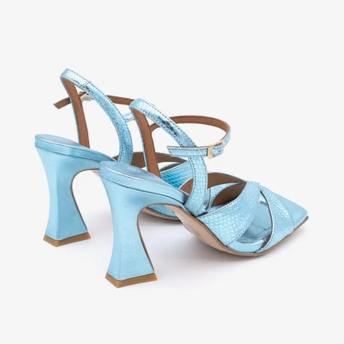 ngel Alarcn Metallized Shoes Woman MAGDA 8211 Metallized Print Snake Leather Ankle Strap Sandal