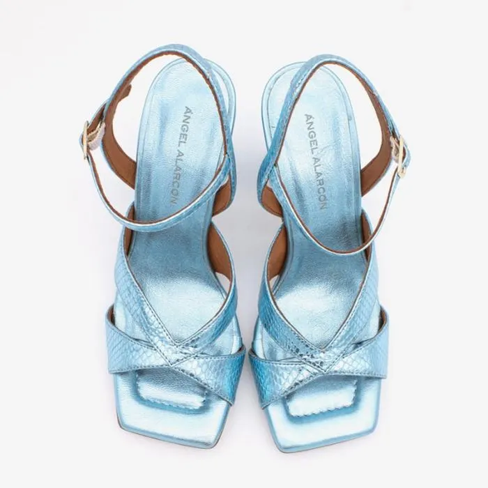 ngel Alarcn Metallized Shoes Woman MAGDA 8211 Metallized Print Snake Leather Ankle Strap Sandal