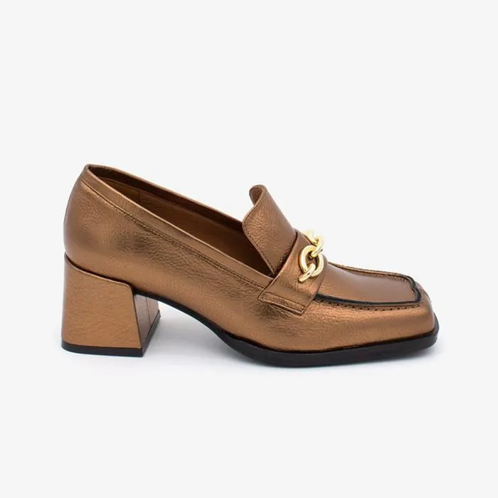 ngel Alarcn Metallized Shoes Woman TERENCE 8211 Woman Metallized Leather Heeled Mocassin