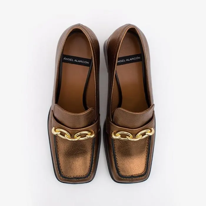 ngel Alarcn Metallized Shoes Woman TERENCE 8211 Woman Metallized Leather Heeled Mocassin