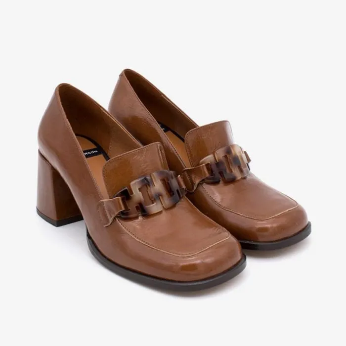 ngel Alarcn Moccasins Woman ACSAI 8211 Moccasin Shoes With Wide Heel And Carey Trim In Shiny Leather