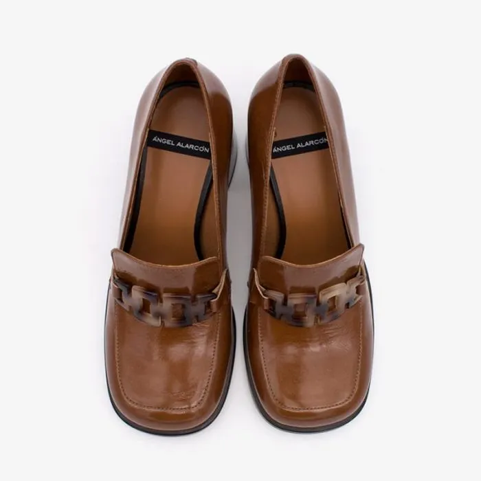 ngel Alarcn Moccasins Woman ACSAI 8211 Moccasin Shoes With Wide Heel And Carey Trim In Shiny Leather