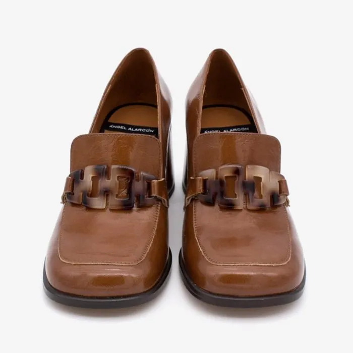 ngel Alarcn Moccasins Woman ACSAI 8211 Moccasin Shoes With Wide Heel And Carey Trim In Shiny Leather