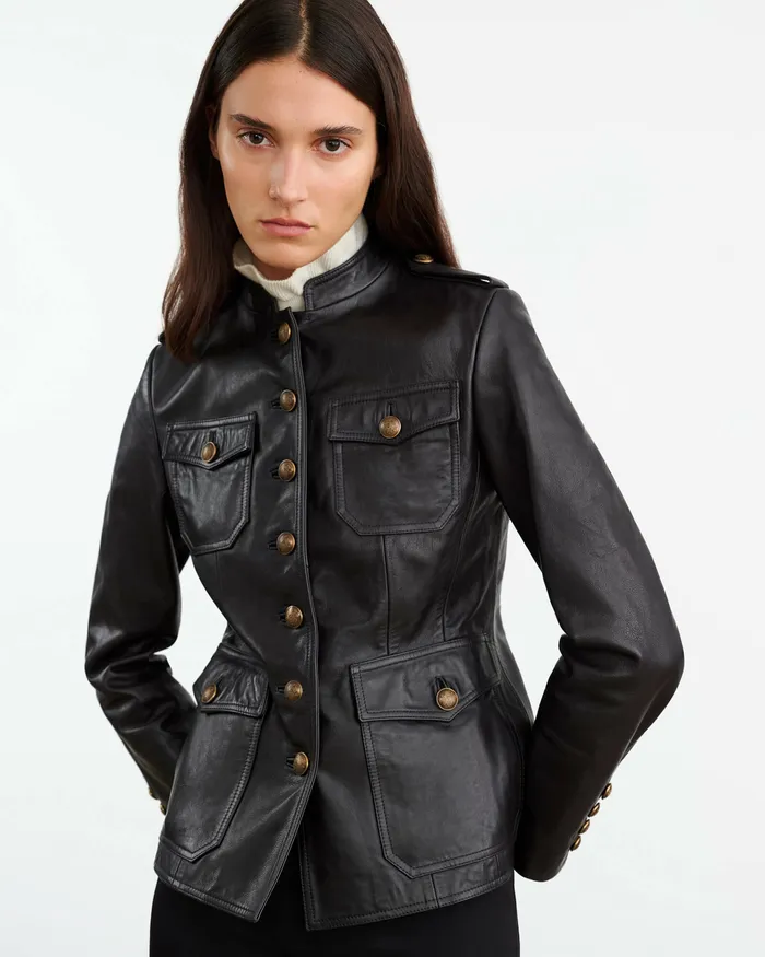 Nili Lotan GERALDINE LEATHER JACKET Black Women Coats and Outerwear