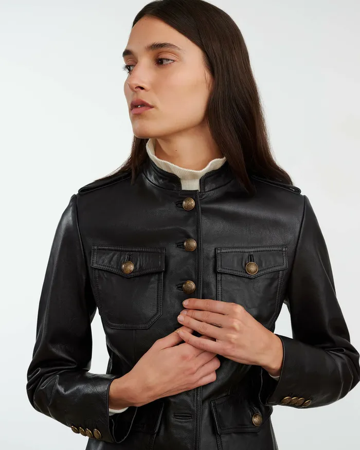 Nili Lotan GERALDINE LEATHER JACKET Black Women Coats and Outerwear