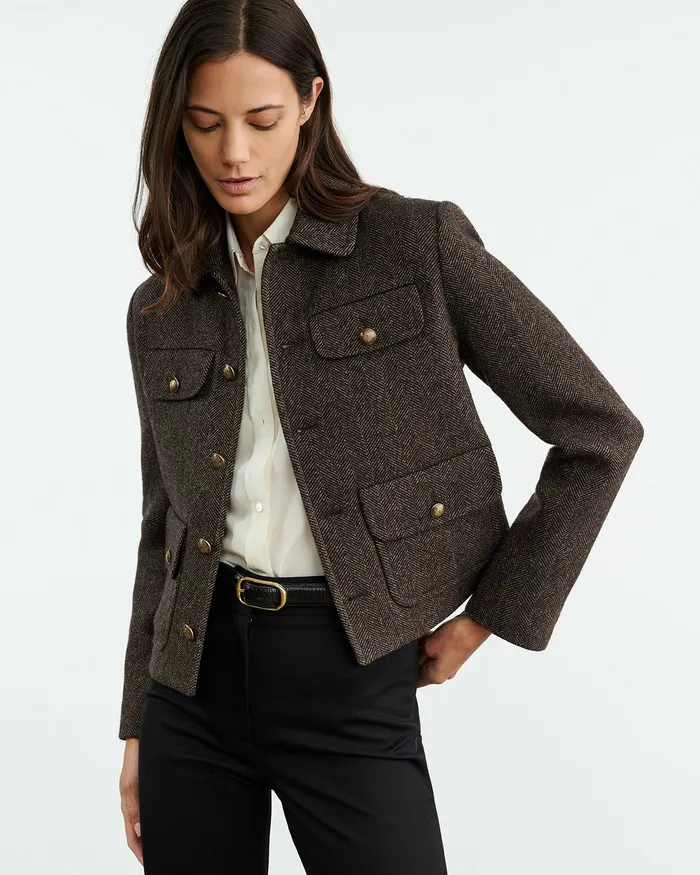 Nili Lotan PAOLA JACKET Bark Herringbone Women Jackets and Blazers