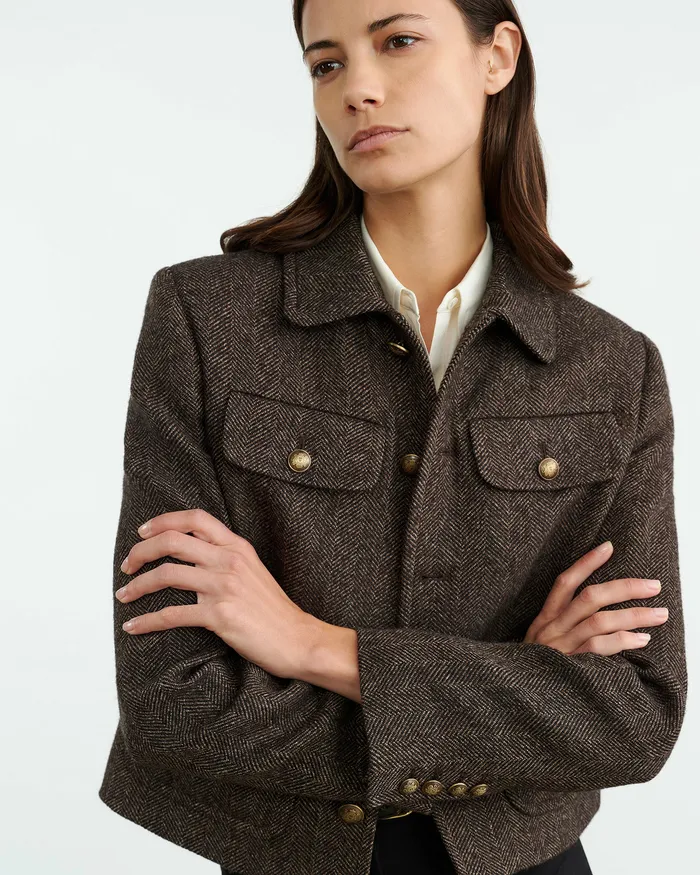 Nili Lotan PAOLA JACKET Bark Herringbone Women Jackets and Blazers