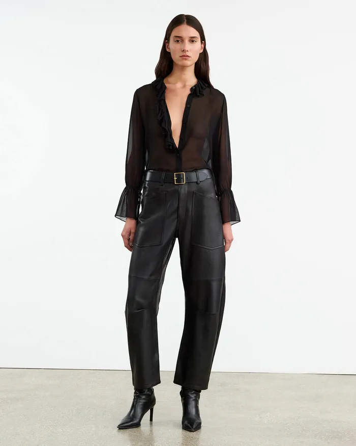 Nili Lotan SHON LEATHER PANT Black Women Pants and Shorts