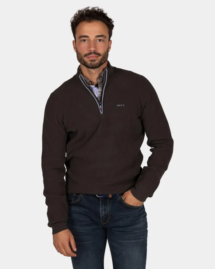 NZA New Zealand Auckland Knitwear Dark Brown Chenille HalfZip Sweater 8211 Dark Mocca 8211 Men
