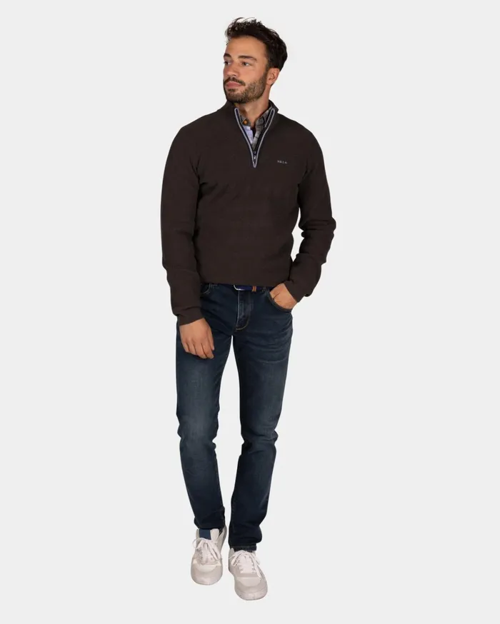 NZA New Zealand Auckland Knitwear Dark Brown Chenille HalfZip Sweater 8211 Dark Mocca 8211 Men