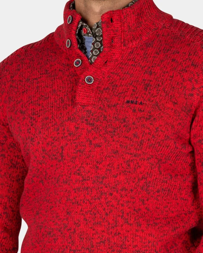 NZA New Zealand Auckland Knitwear Red Knitted Cotton Sweater With Buttons 8211 Reef Red 8211 Men NZA New Zealand Auckland Knitwear Red Knitted Cotton Sweater With Buttons 8211 Reef Red 8211 Men