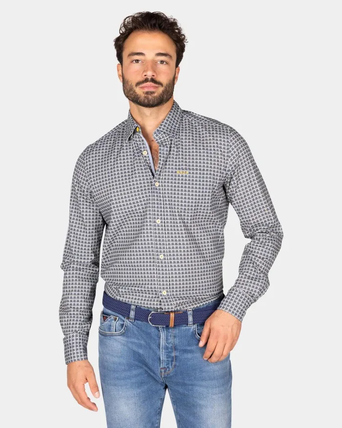 NZA New Zealand Auckland Shirts Beige Shirt With Blue Pattern 8211 Chestnut 8211 Men