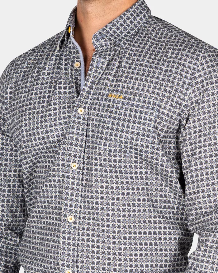 NZA New Zealand Auckland Shirts Beige Shirt With Blue Pattern 8211 Chestnut 8211 Men