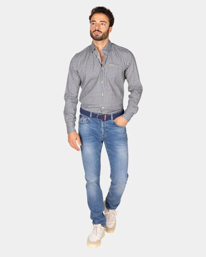 NZA New Zealand Auckland Shirts Beige Shirt With Blue Pattern 8211 Chestnut 8211 Men