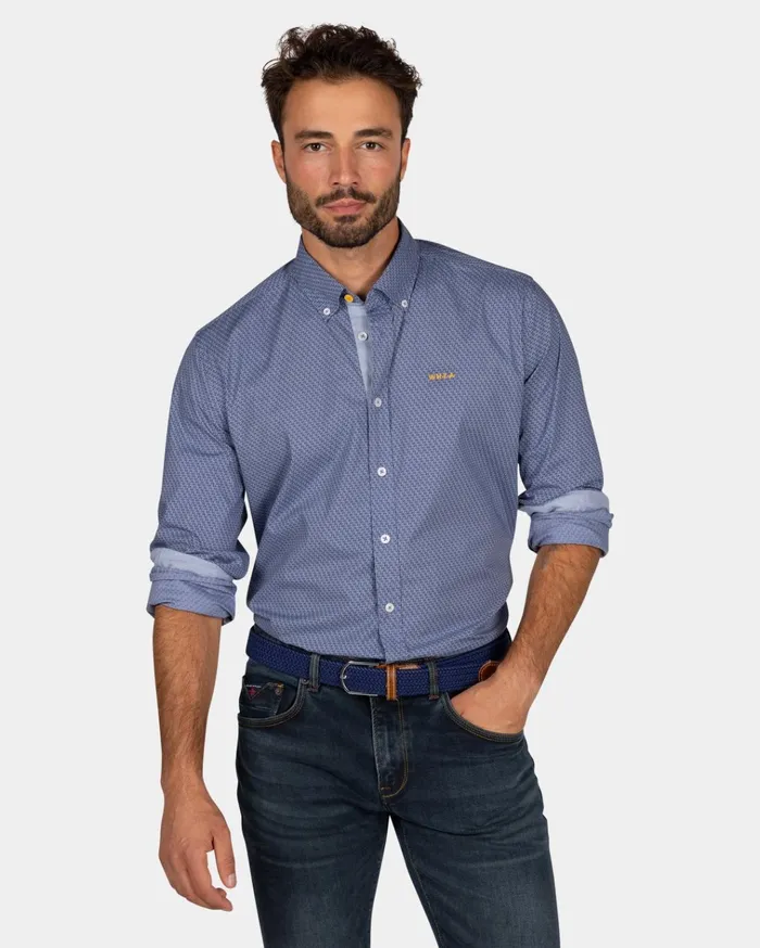 NZA New Zealand Auckland Shirts Blue Cotton Shirt With Pattern 8211 Tin Blue 8211 Men