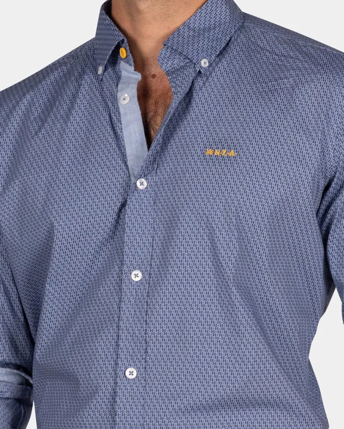 NZA New Zealand Auckland Shirts Blue Cotton Shirt With Pattern 8211 Tin Blue 8211 Men NZA New Zealand Auckland Shirts Blue Cotton Shirt With Pattern 8211 Tin Blue 8211 Men