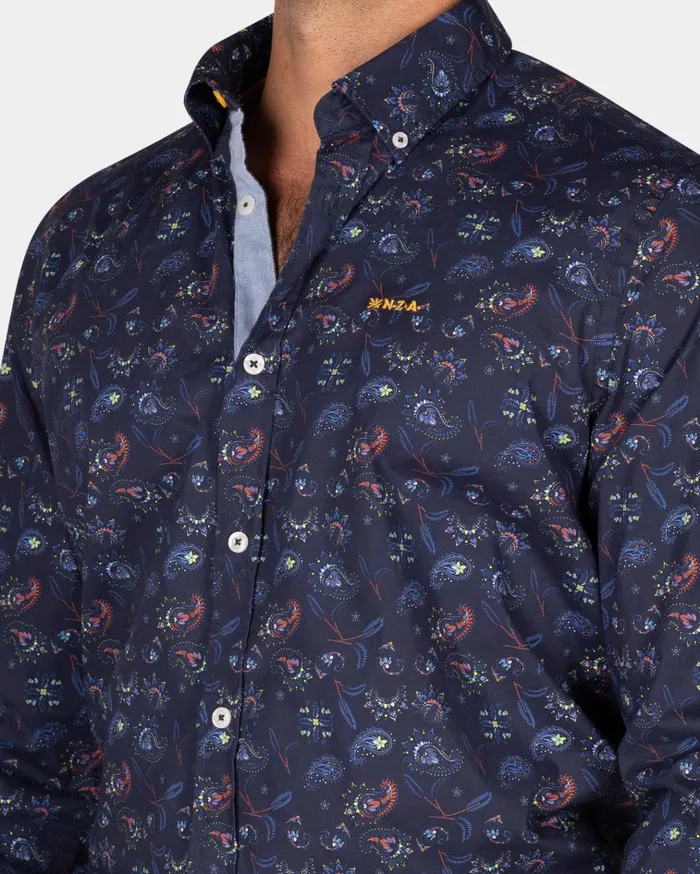 NZA New Zealand Auckland Shirts Dark Blue Shirt With Leaf Print 8211 Winter Navy 8211 Men NZA New Zealand Auckland Shirts Dark Blue Shirt With Leaf Print 8211 Winter Navy 8211 Men